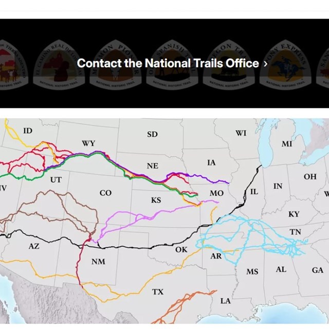 A map of USA, depicting multiple trails crisscrossing the states.