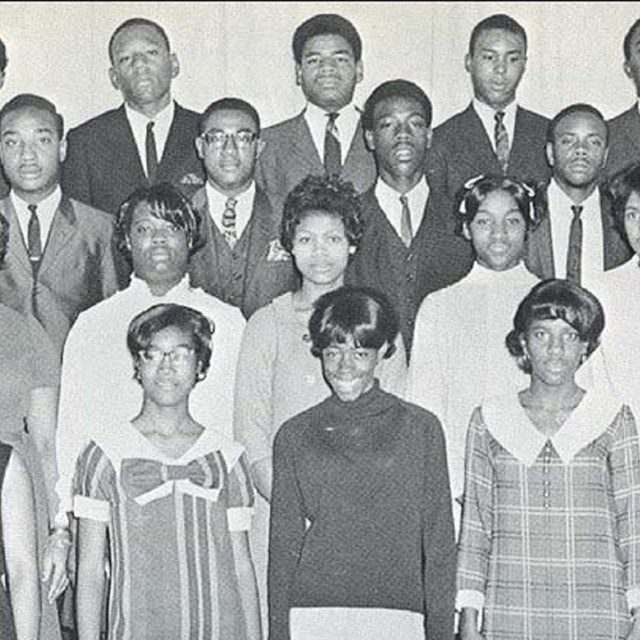 Photo of students standing for camera, 1970