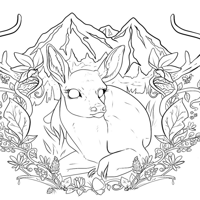 An illustration of an outline of a deer fawn