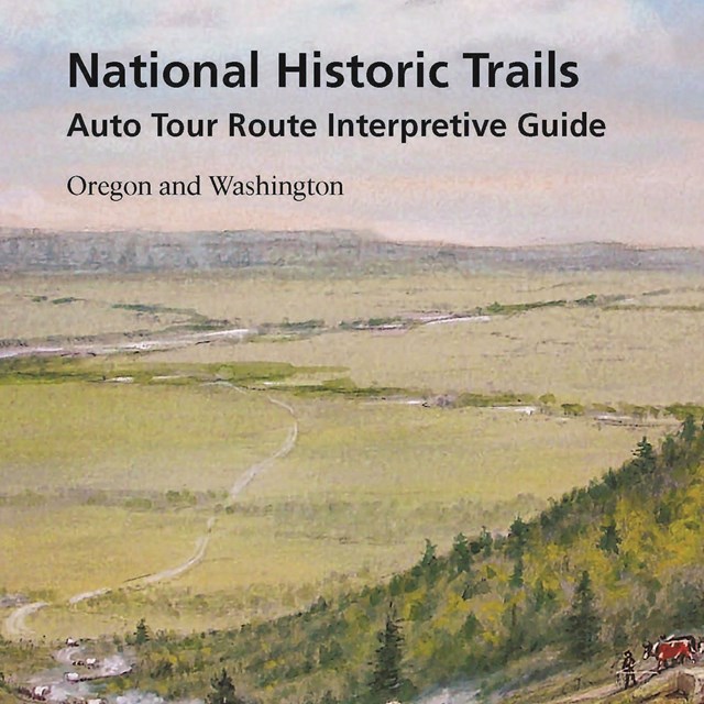 Auto tour route guide cover, depicting a scenic valley illustration.