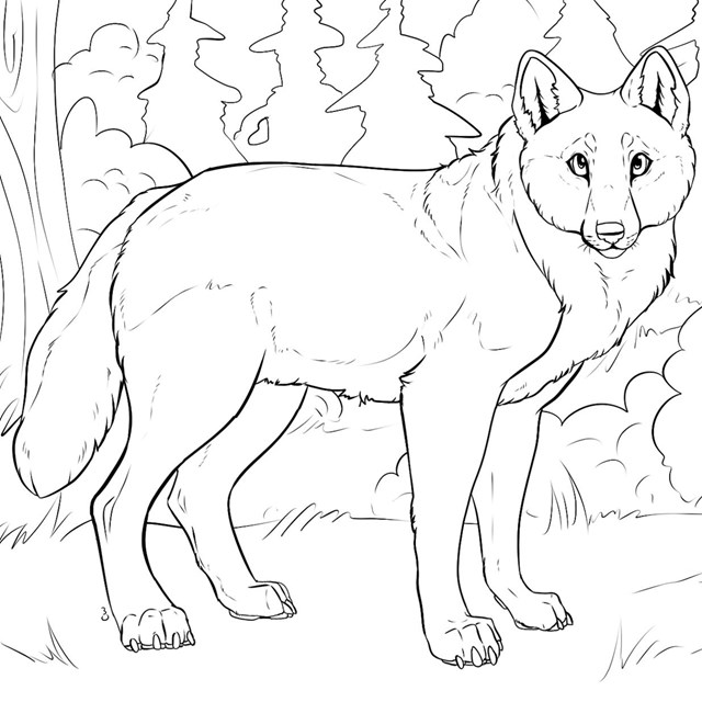 An illustration of an outline of a wolf. 