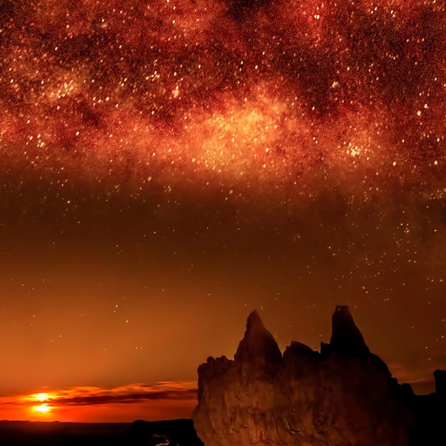 View of the starry sky above Bryce Canyon at dusk or dawn