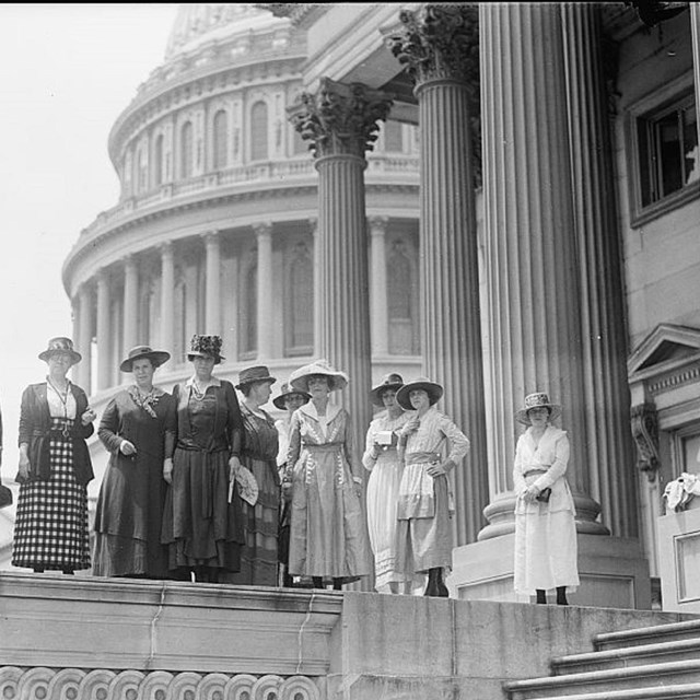 Women in front of Capitol building. Library of Congress. 