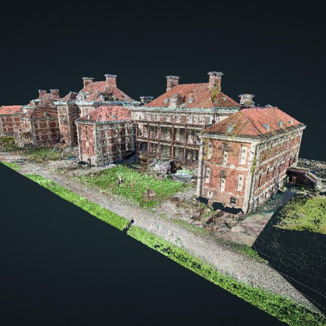 3D rendering of multistory stone building