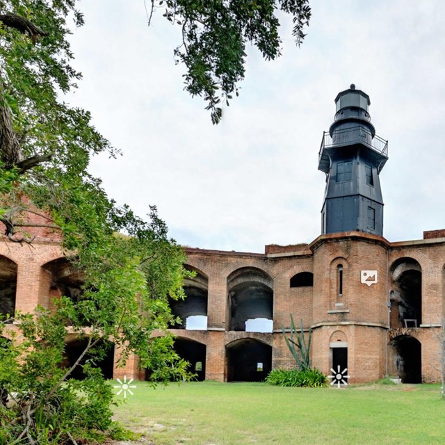 photograph of lighthouse at Fort Jefferson with tree