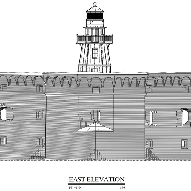 measured drawing of lighthouse at Fort Jefferson
