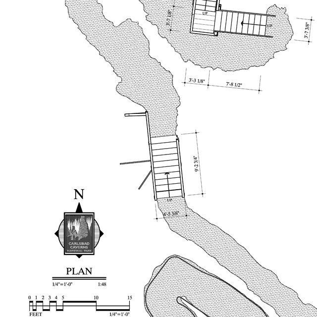 Measured drawing of subterranean staircase