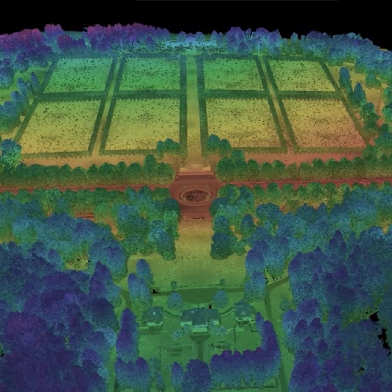 Infrared image of large cemetery and memorial grounds
