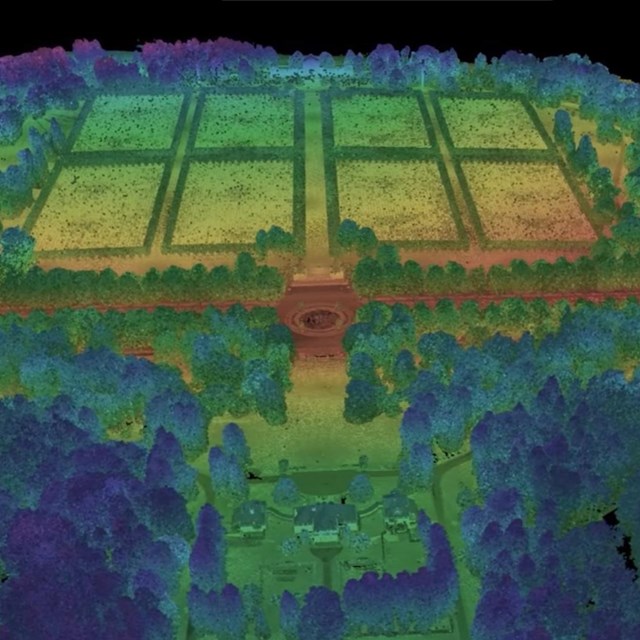 Infrared image of large cemetery and memorial grounds