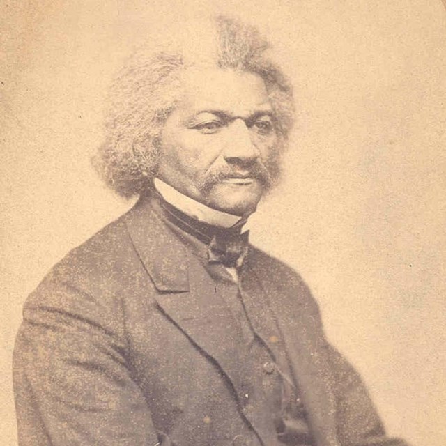 Black and white photograph of Frederick Douglass
