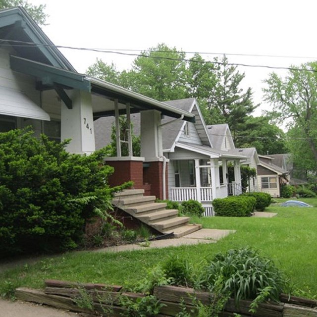 Bungalows with green front lawns