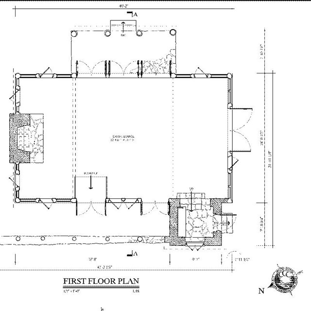 Measured drawing of large cabin building