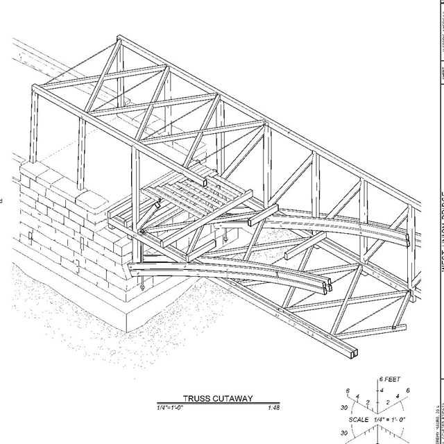 Measured drawing of covered bridge truss structure