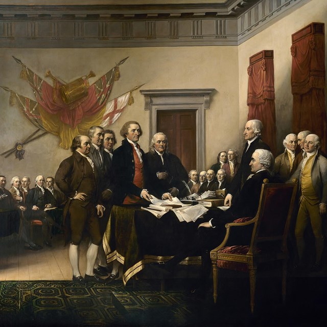 Painting of men signing the Declaration of Independence