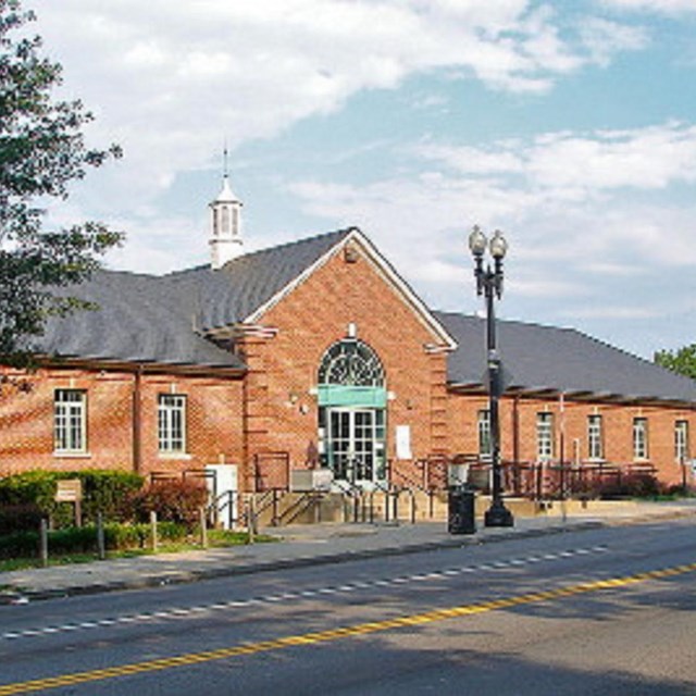 Exterior view of a brick building