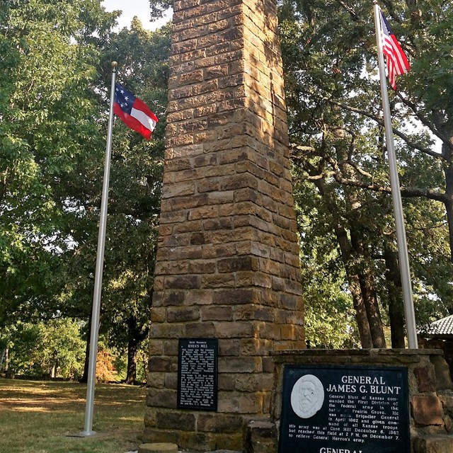 Tall stone monument. 