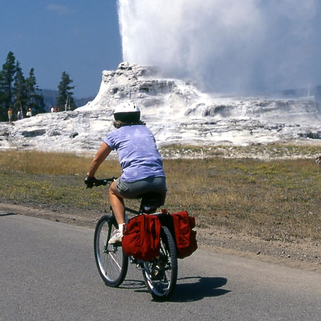 Bicycling past Castle Geyser