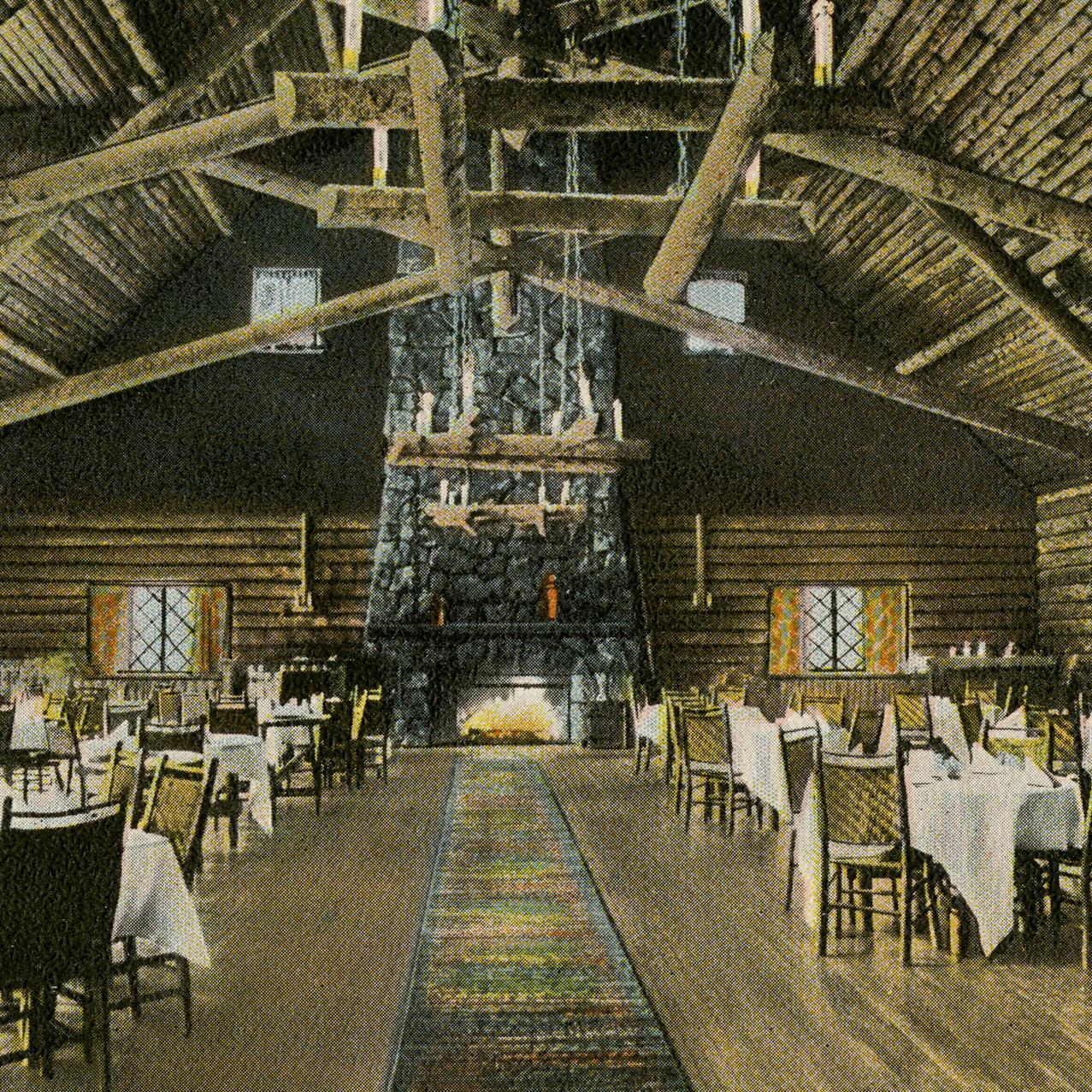 No. 166 - Old Faithful Dining Room from Office - Yellowstone Park (Postcard)