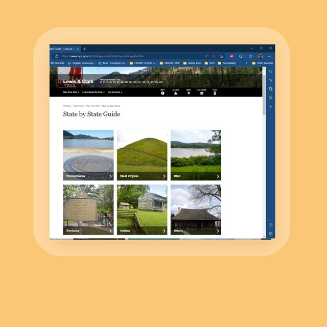 Screenshot of webpage featuring grid of links directing to states along the trail.