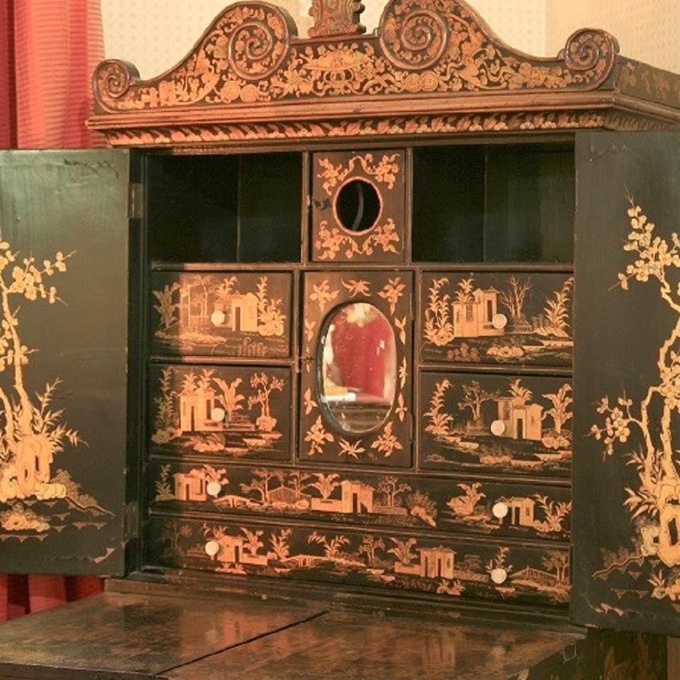Ornate sewing cabinent with doors open. NPS photo. 