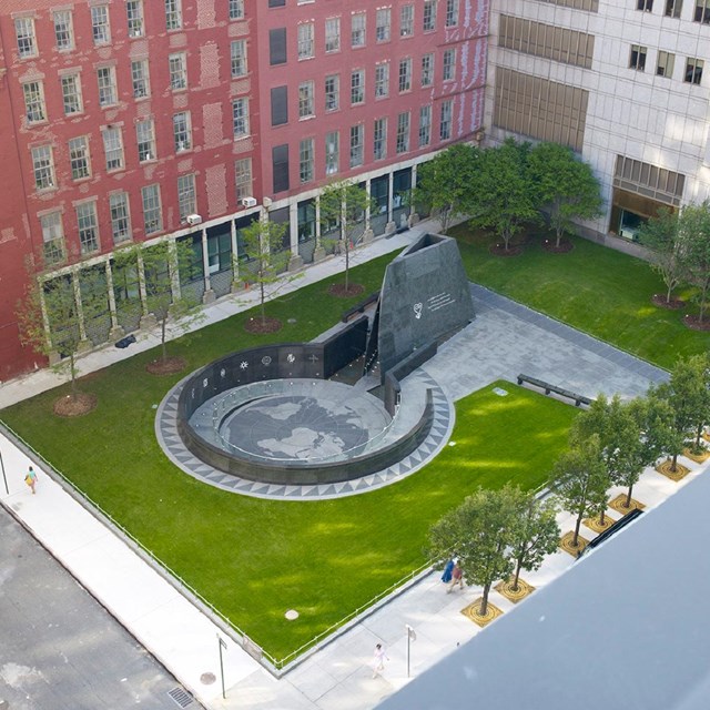 Aerial view of circular stone monument