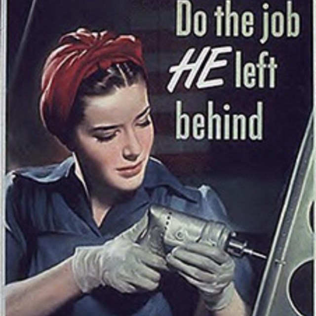 World War II Employment Poster of woman drilling. 