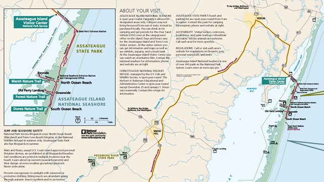 partial park map showing Maryland District of the seashore