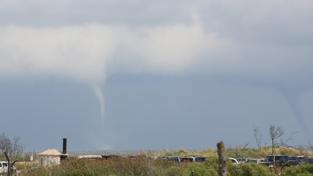 picture of water spouts over the ocean in the Virginia District of the seashore