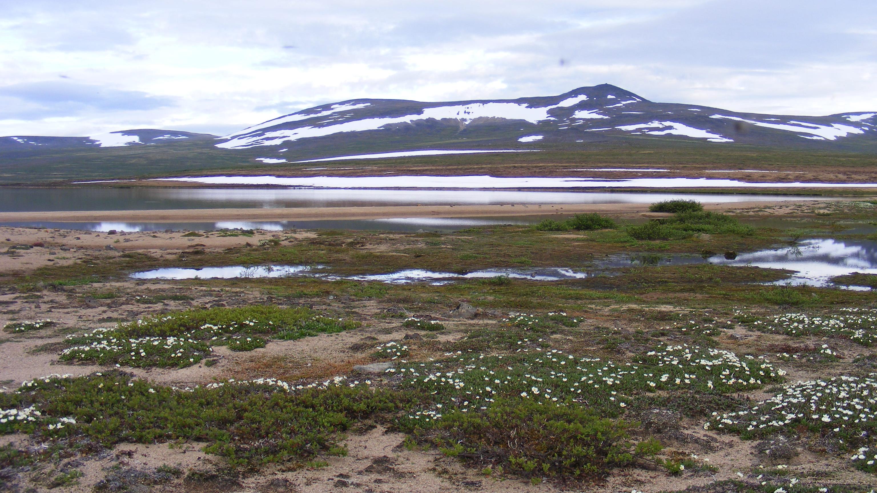 Kuzitrin Lake with hills in the background. 