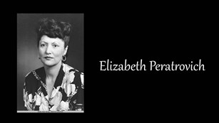 A black title card with a portrait of Elizabeth Peratrovich