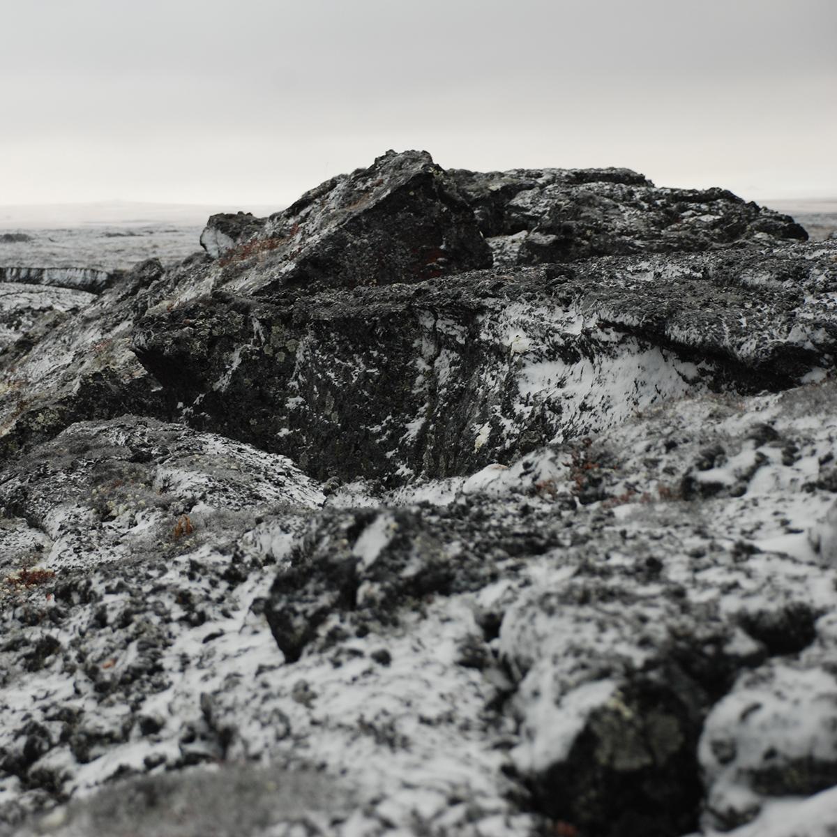 Sharp jagged lava rocks emerging from the ground.
