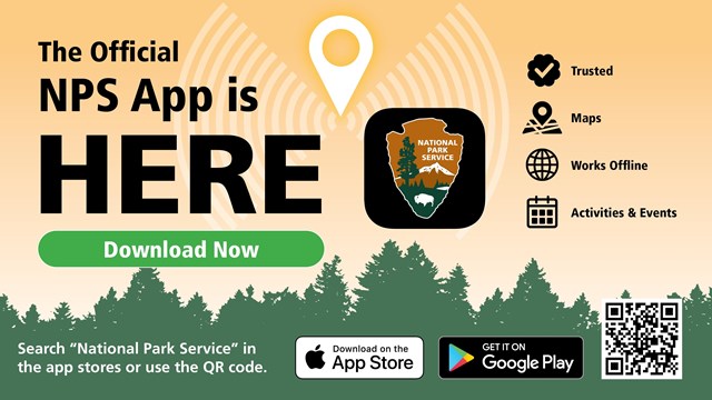 Advertisement image with information on how to get the NPS App