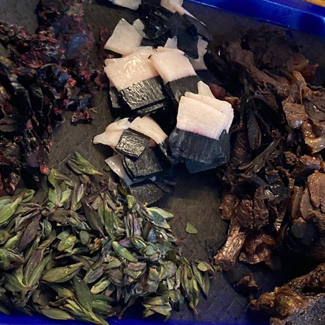 food tray with traditional Siberian Yupik food