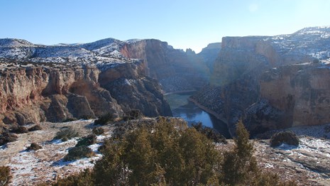 Snow covered view of Bighorn Canyon from the Sullivan Knob Trail