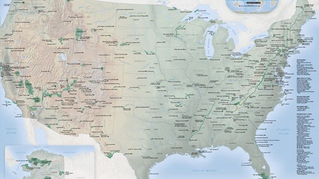 Map of the United States showing all units of the National Park System