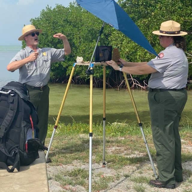 Rangers teaching online classes on natural and cultural topics.