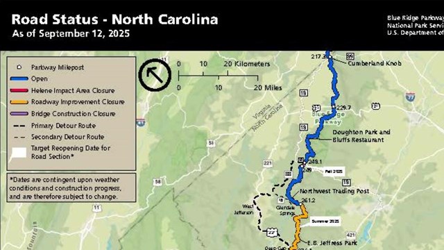 Map of planned closures, detours, and estimated reopening dates for NC