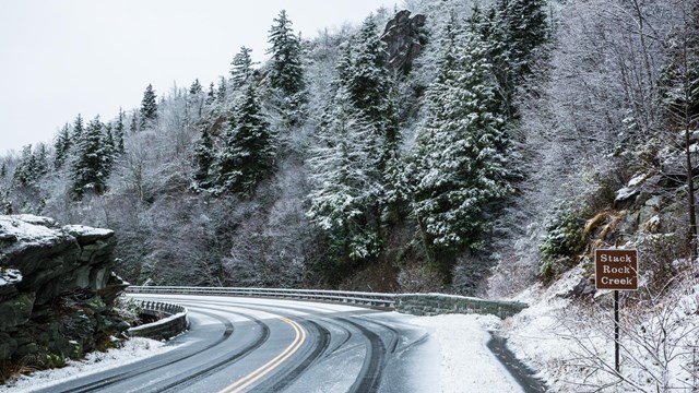 A snowy scene in the Parkway's High Country.