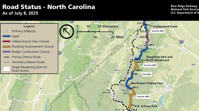 Map of planned closures, detours and estimated reopening dates for NC