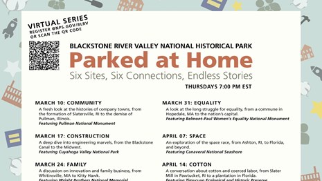 Flier for Parked at Home Spring Lecture series with list of talks