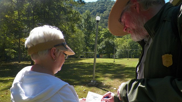 ranger talking to visitor