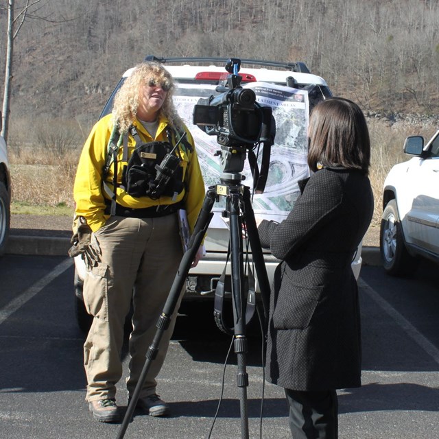 fire personnel giving interview