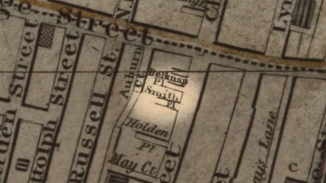 Historical Map of Beacon Hill with the area of Smith Court highlighted.