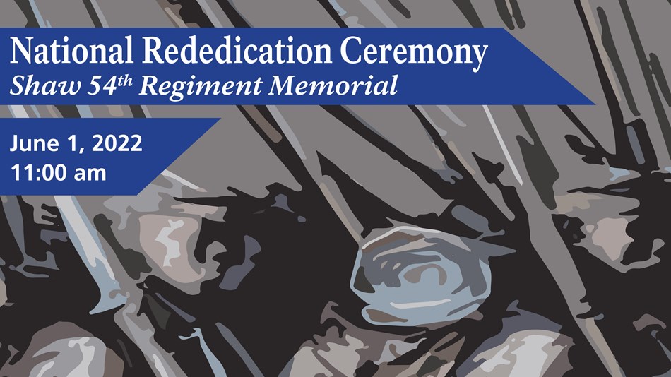 Event graphic of the Rededication Ceremony with a stylized image of the soldiers of the memorial.