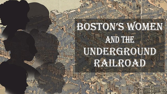 Six silhouettes of women on left side over a map of Beacon Hill in Boston with title to right