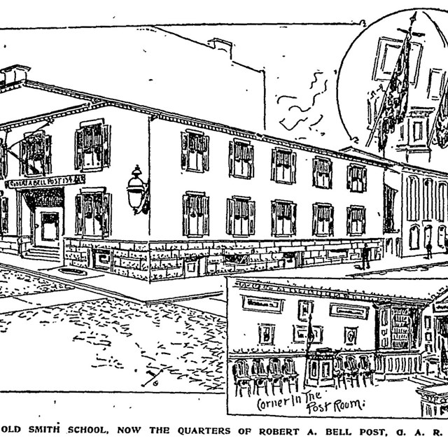Engraving of the Smith School, the Post's headquarters.