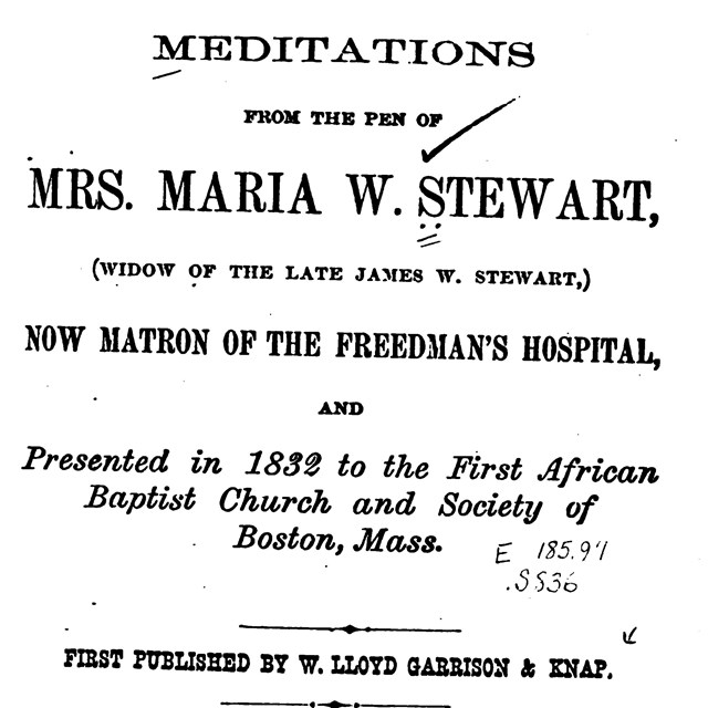Title page of Maria Stewart's published work 