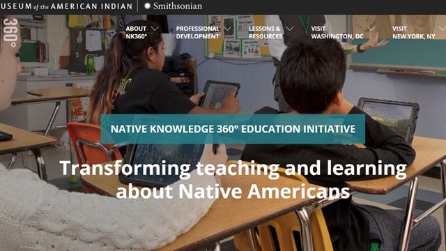 screenshot of native knowledge 360 website, with picture of students in a classroom.