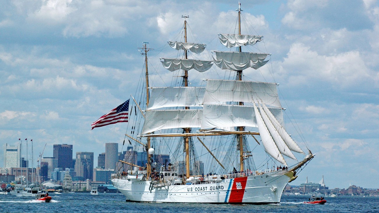 US Coast Guard tall ship EAGLE in Boston Harbor