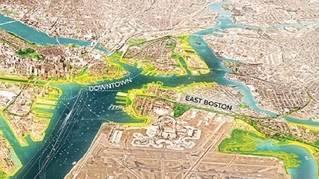 stylized map of Boston coastline, focus on Charlestown
